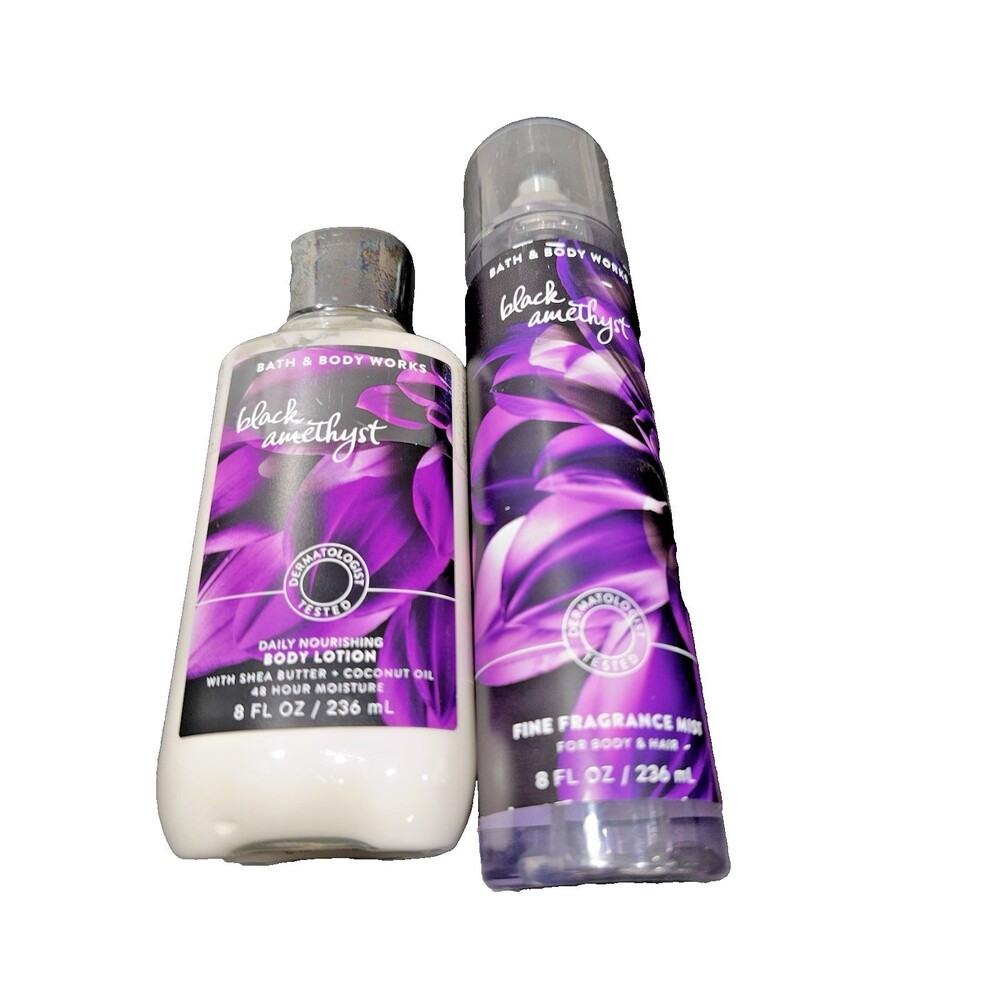 RARE Black Amethyst Bath Body Works SET Fragrance Mist Spray & Lotion 8oz X2